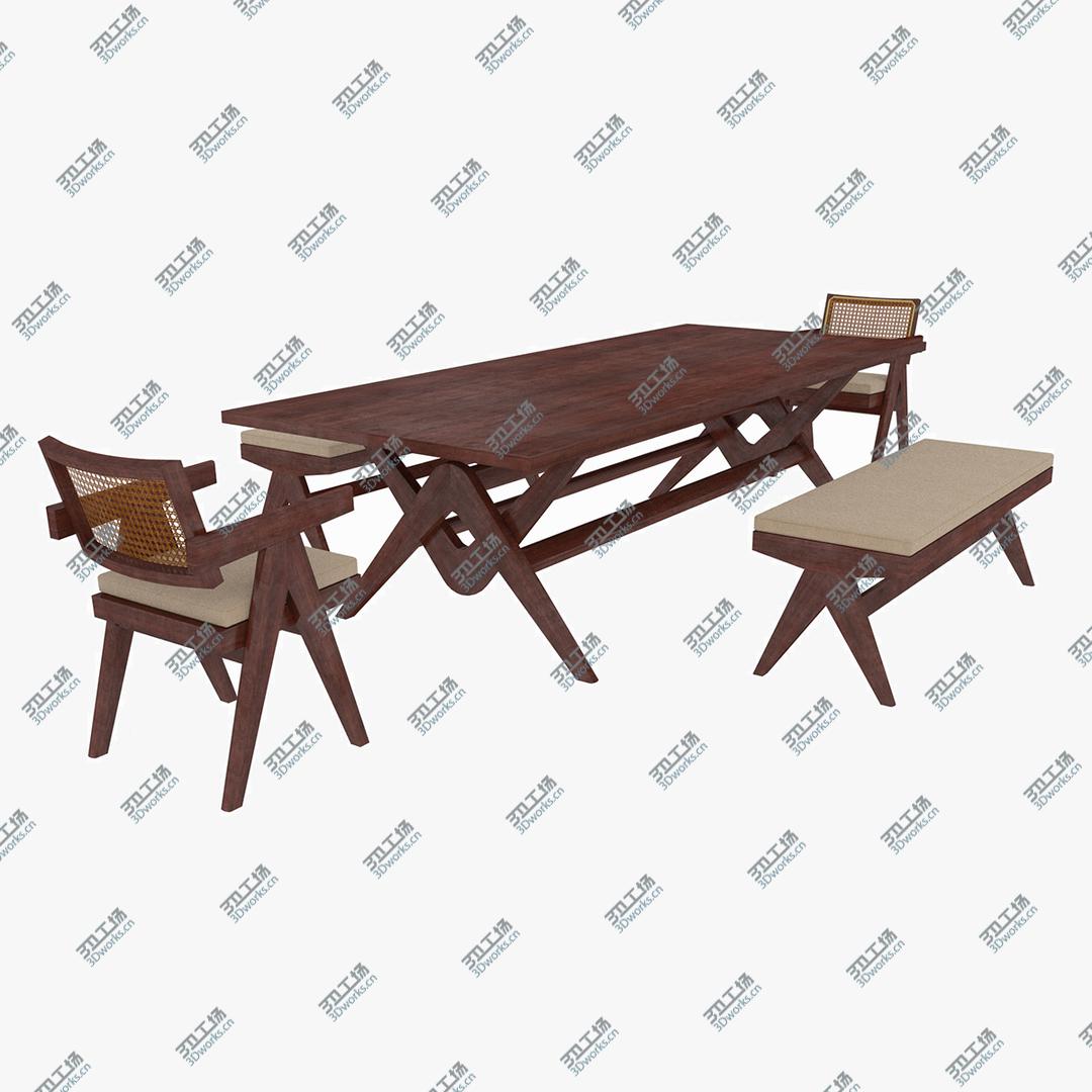 images/goods_img/202105073/Cassina Jeanneret Capitol Complex Table with Office Chair and Mahogany Civil Bench with Cushions Set 3D model/1.jpg
